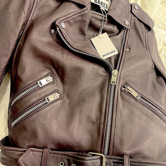 Walter Baker 100% lamb leather Moto jacket in PLUM / BURGUNDY size SMALL NWT - Picture 12 of 12